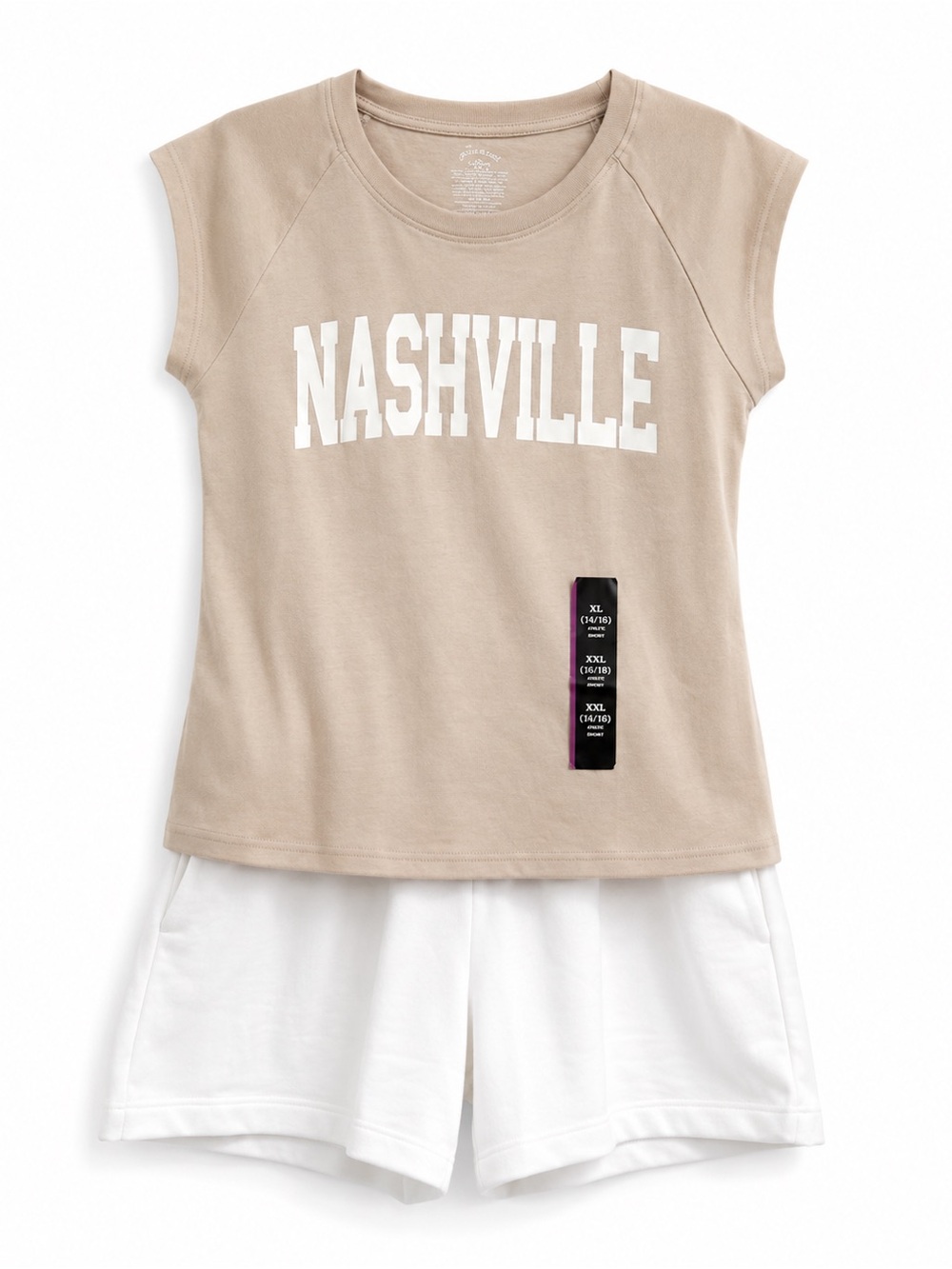 Nashville Top girls Tan Shirt white fold sweat shorts SZ XXL art class SET